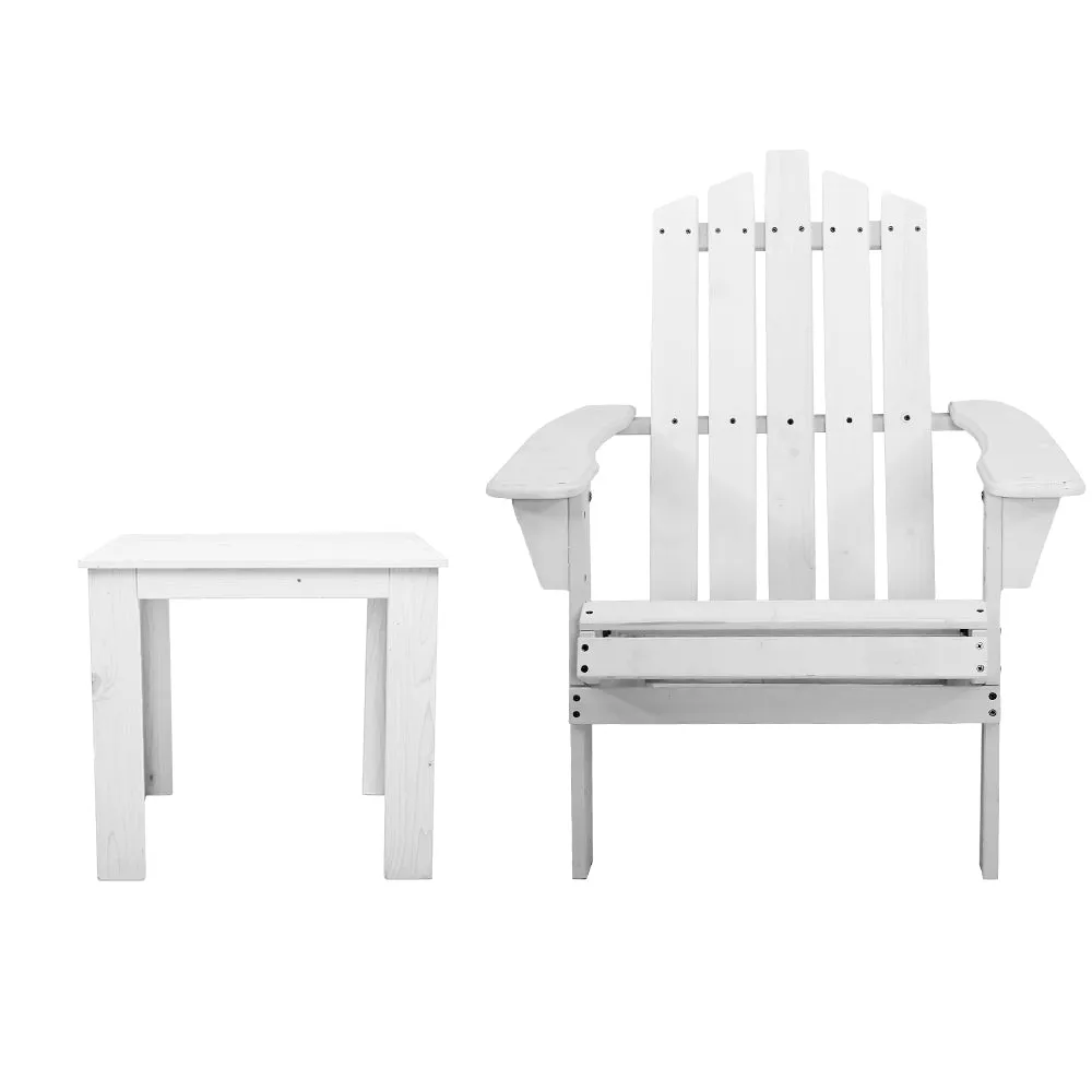 Gardeon 5PC Adirondack Outdoor Table and Chairs Wooden Sun Lounge Patio Furniture White