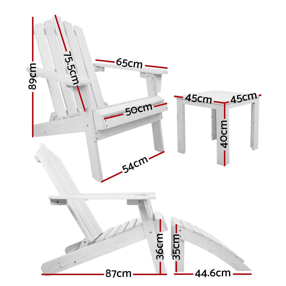 Gardeon 5PC Adirondack Outdoor Table and Chairs Wooden Sun Lounge Patio Furniture White