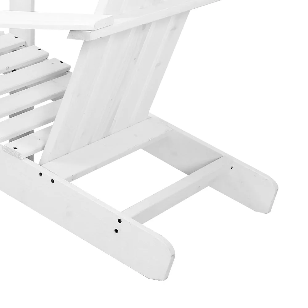 Gardeon 5PC Adirondack Outdoor Table and Chairs Wooden Sun Lounge Patio Furniture White