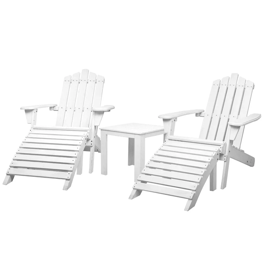 Gardeon 5PC Adirondack Outdoor Table and Chairs Wooden Sun Lounge Patio Furniture White