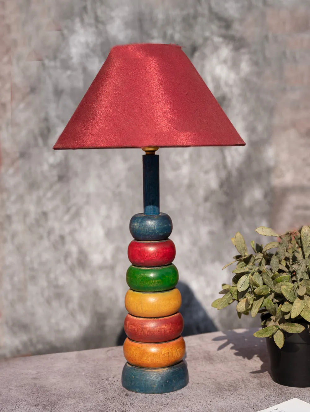 Handcrafted Wooden Table Lamp Base - Rings Of Colour