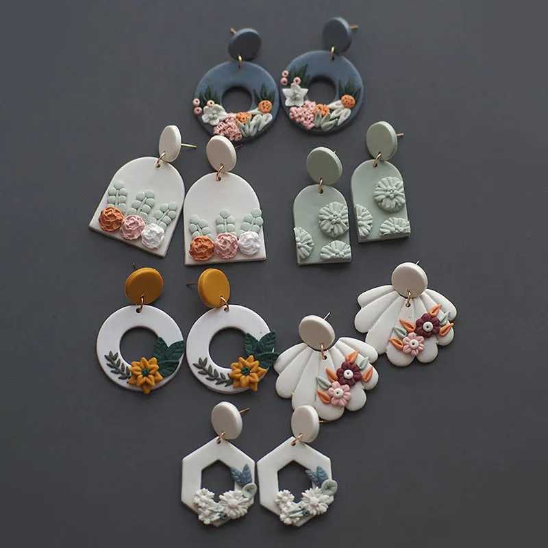 Handmade Floral Polymer Clay Earring Collection