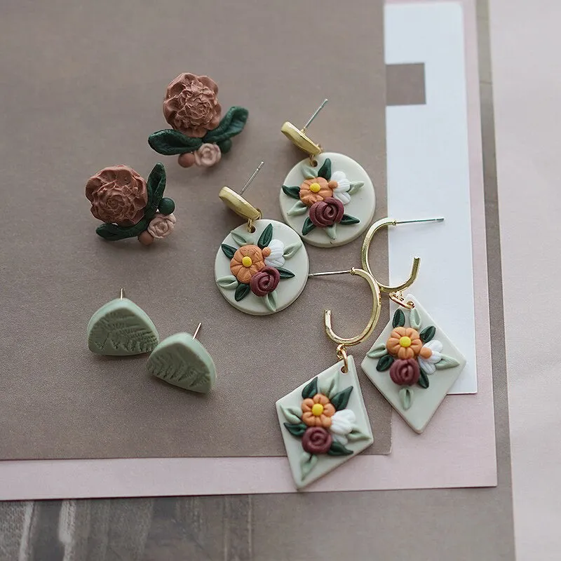 Handmade Floral Polymer Clay Earring Collection