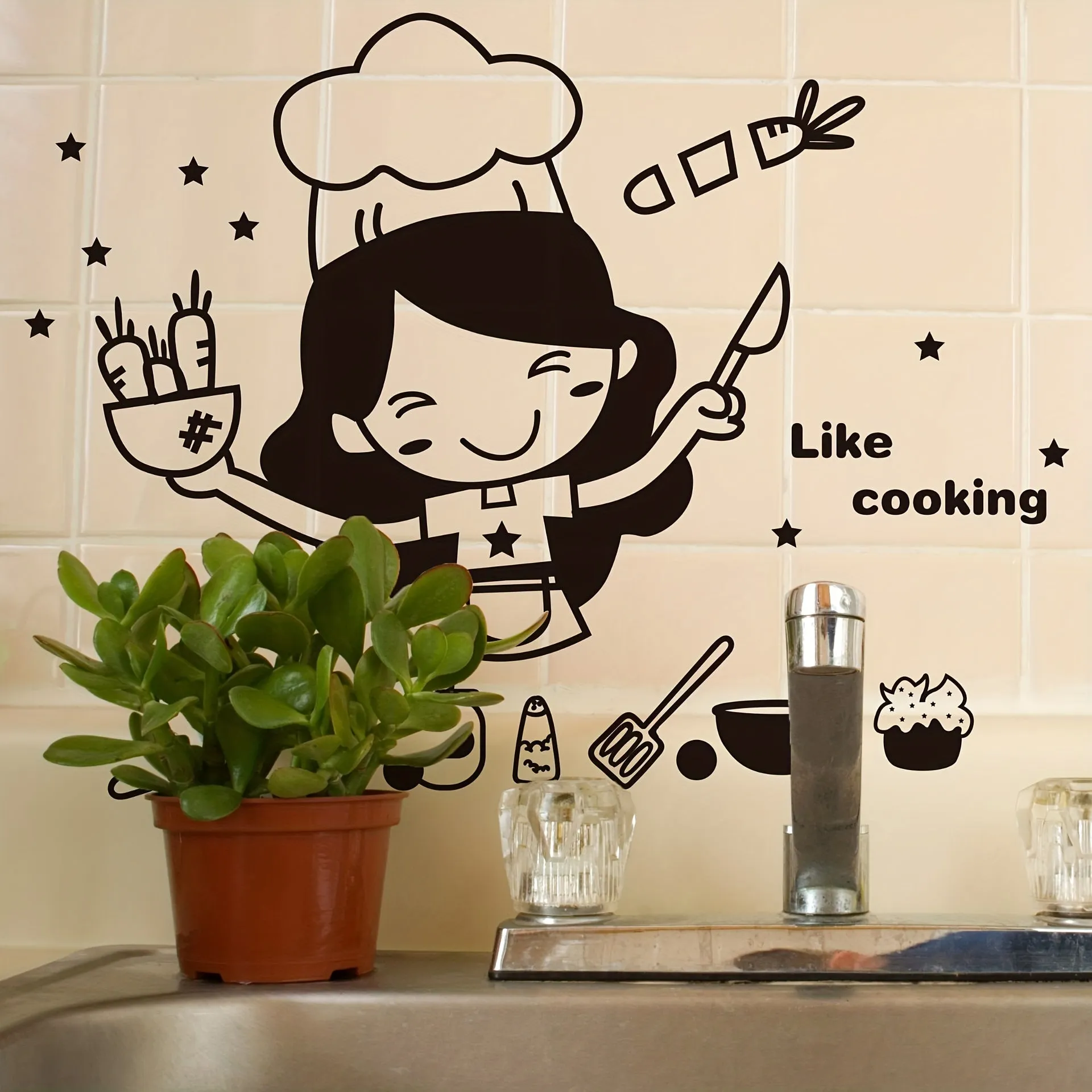 Happy Girl Chef Wall Sticker for Kitchen Home Decor