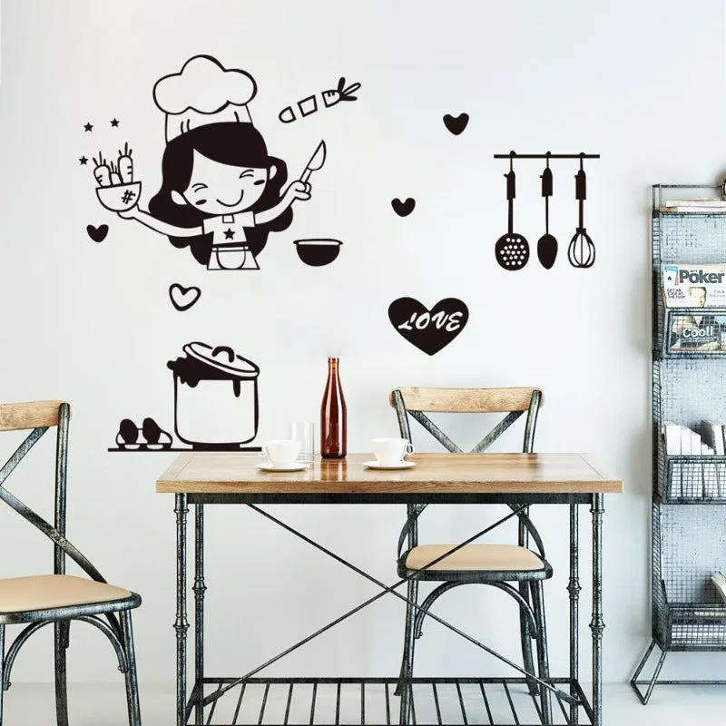 Happy Girl Chef Wall Sticker for Kitchen Home Decor