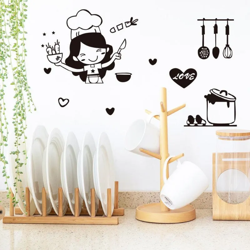 Happy Girl Chef Wall Sticker for Kitchen Home Decor