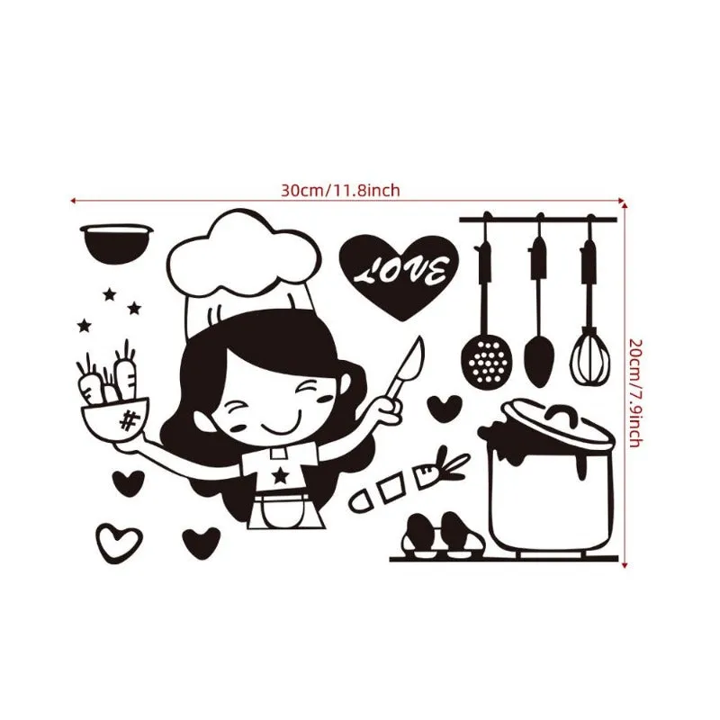 Happy Girl Chef Wall Sticker for Kitchen Home Decor