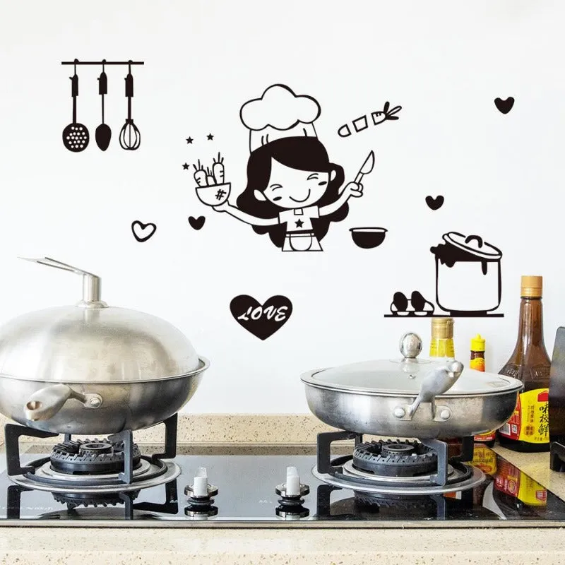 Happy Girl Chef Wall Sticker for Kitchen Home Decor