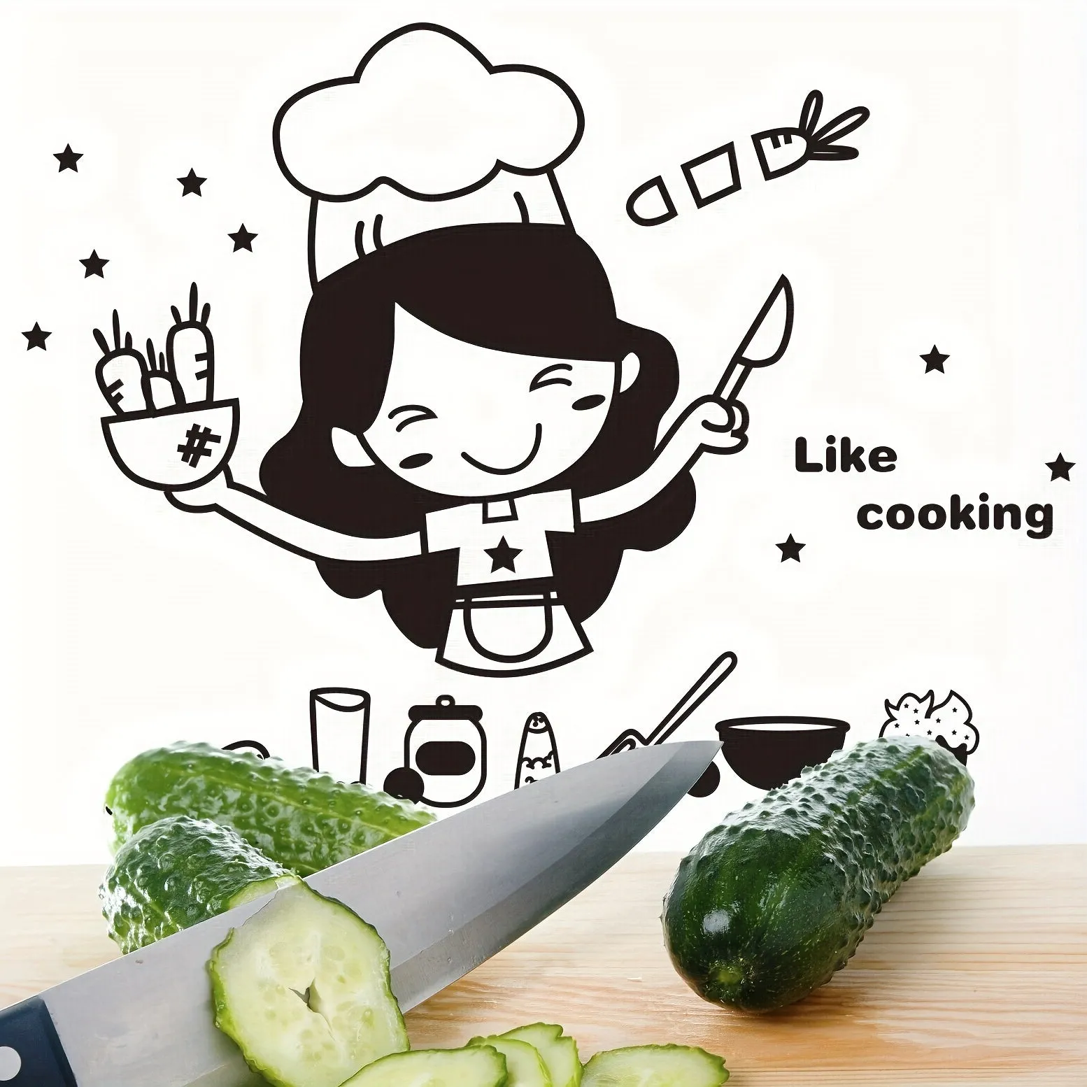 Happy Girl Chef Wall Sticker for Kitchen Home Decor