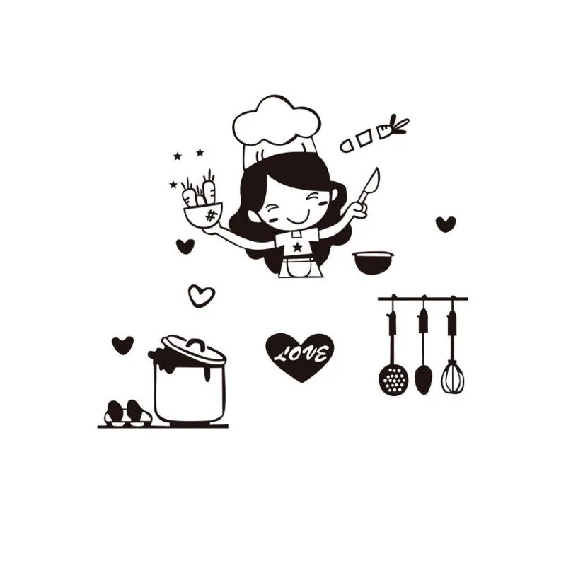 Happy Girl Chef Wall Sticker for Kitchen Home Decor