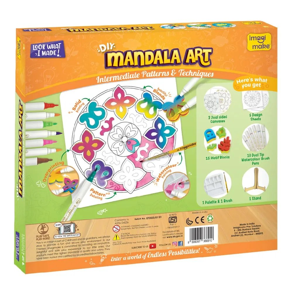 Imagimake Mandala Art Kit | Art And Craft Kit For Girls 9-12 | Coloring & Painting Kit Using Water Brush Pen & Stamps | Toys For Kids | Gifts For Girls Age 10-12, Cream