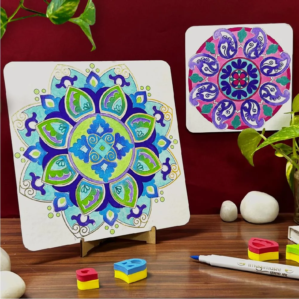 Imagimake Mandala Art Kit | Art And Craft Kit For Girls 9-12 | Coloring & Painting Kit Using Water Brush Pen & Stamps | Toys For Kids | Gifts For Girls Age 10-12, Cream