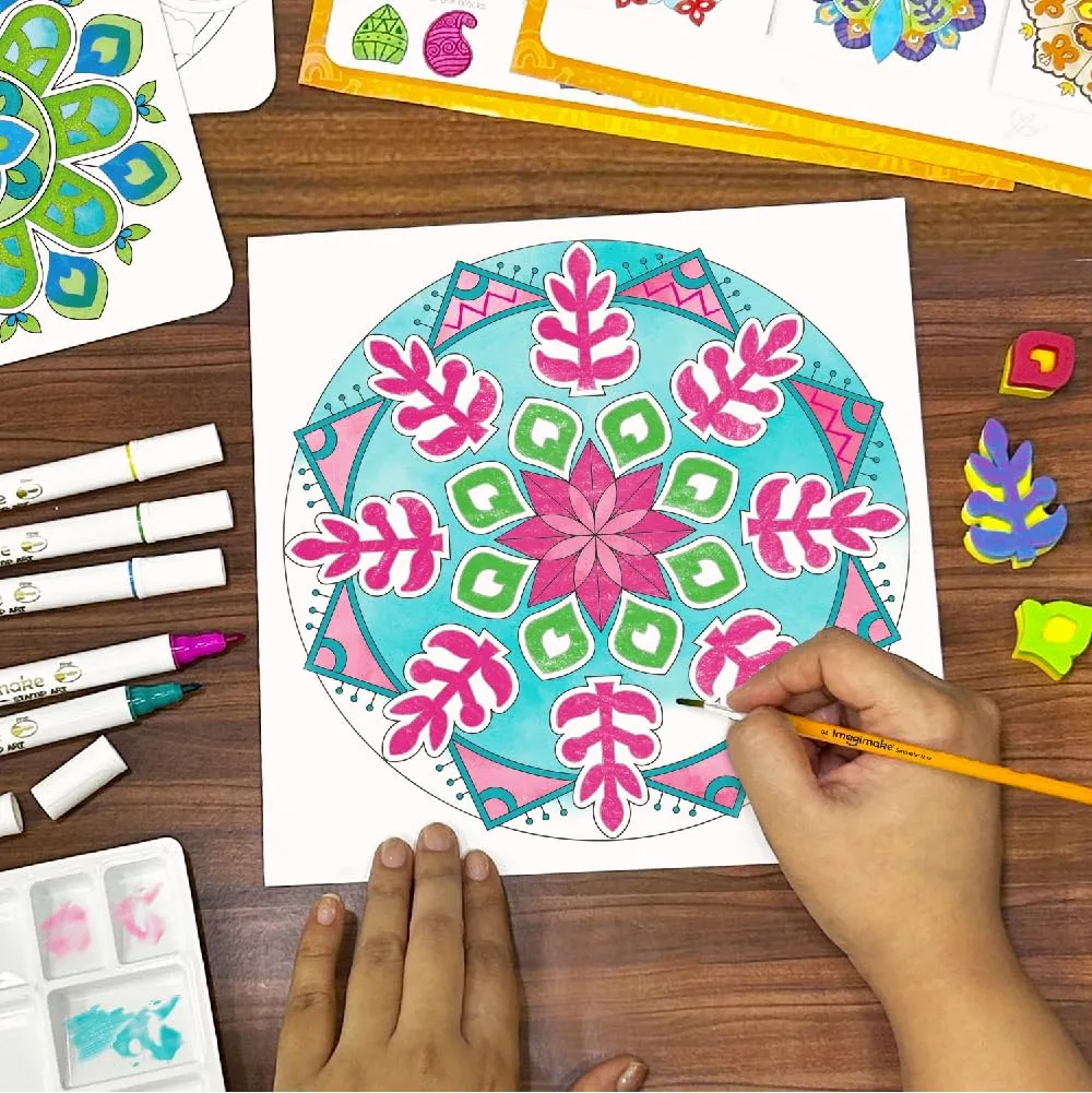 Imagimake Mandala Art Kit | Art And Craft Kit For Girls 9-12 | Coloring & Painting Kit Using Water Brush Pen & Stamps | Toys For Kids | Gifts For Girls Age 10-12, Cream