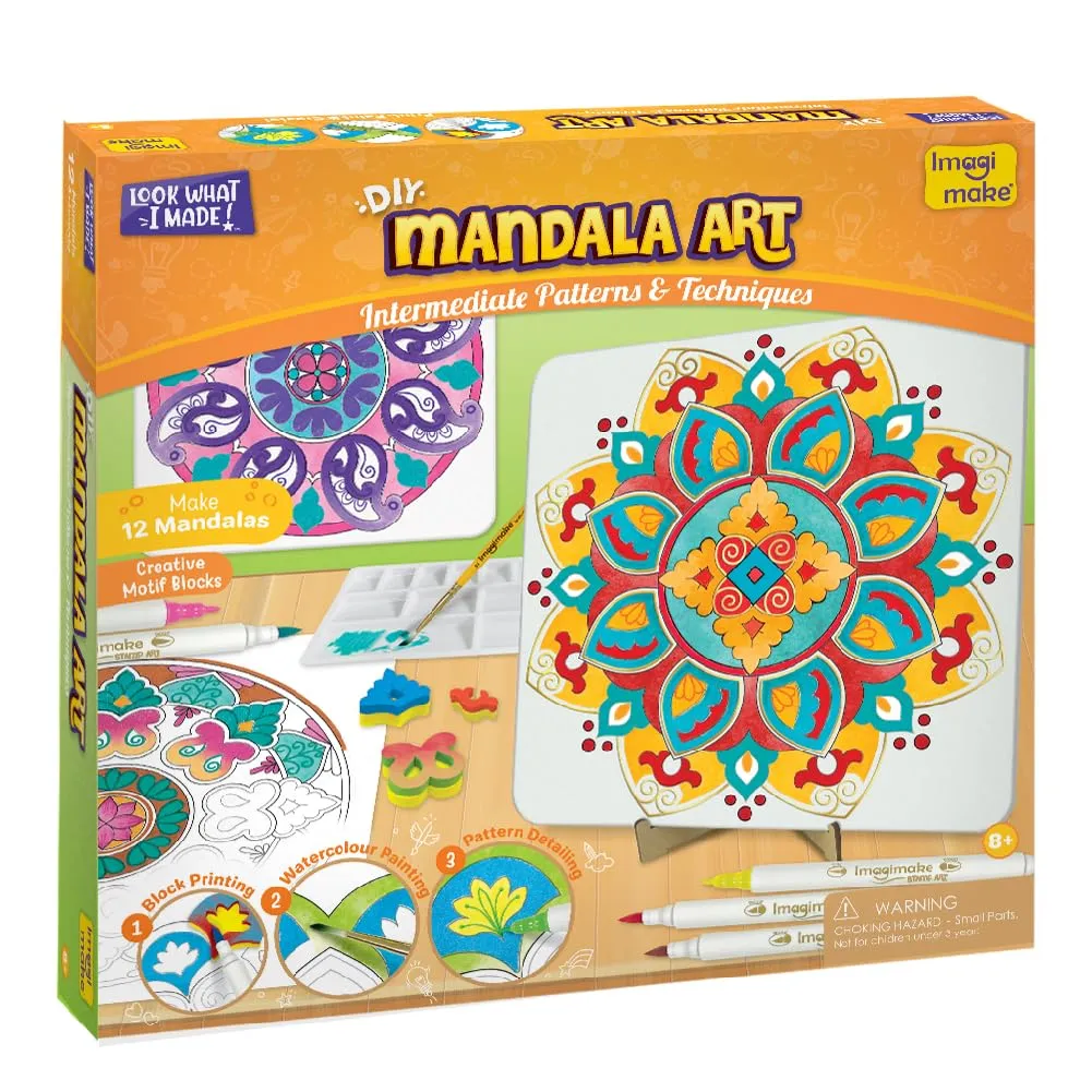 Imagimake Mandala Art Kit | Art And Craft Kit For Girls 9-12 | Coloring & Painting Kit Using Water Brush Pen & Stamps | Toys For Kids | Gifts For Girls Age 10-12, Cream