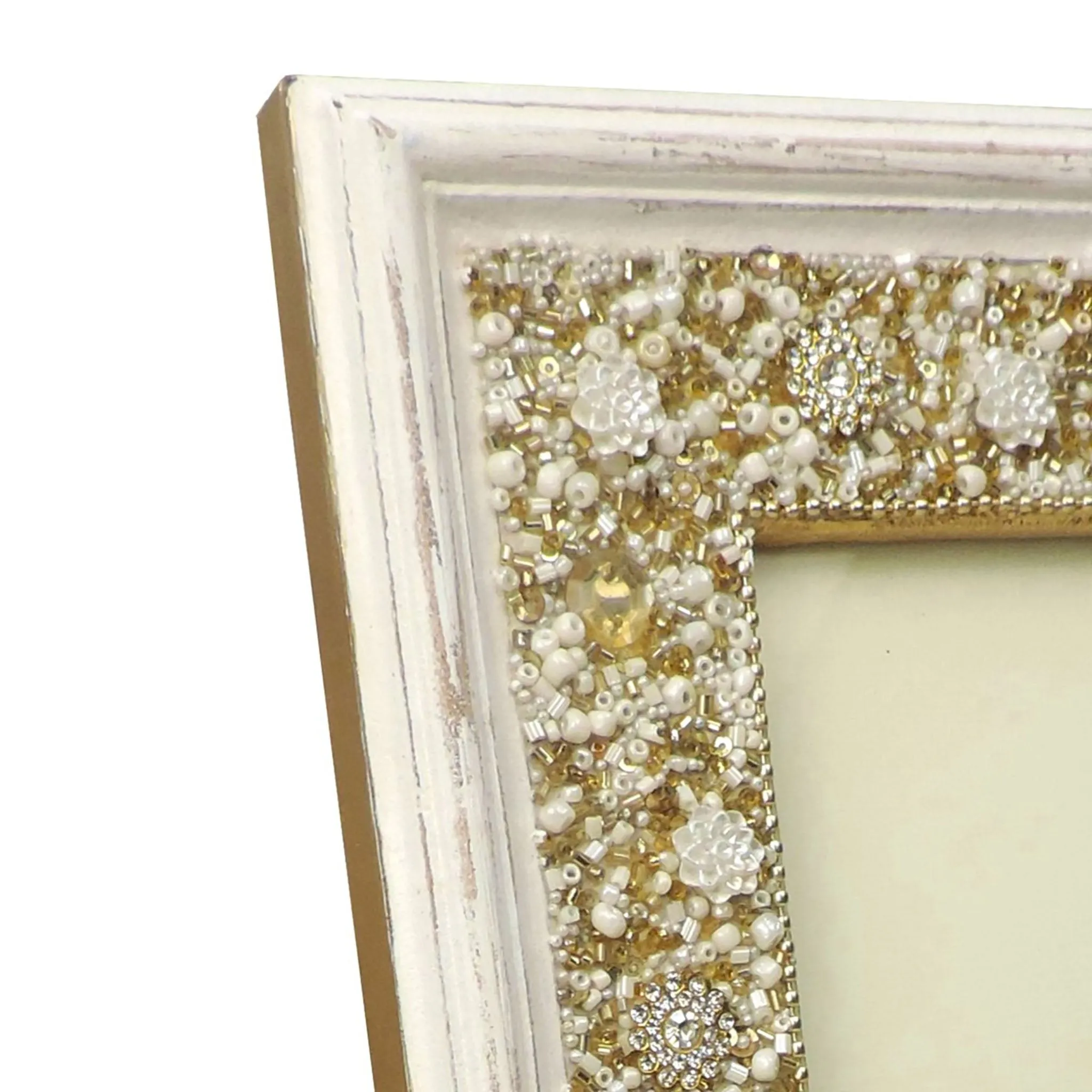 Just Bling It Beaded Photo Frame in White & Gold, 5" x 7" In