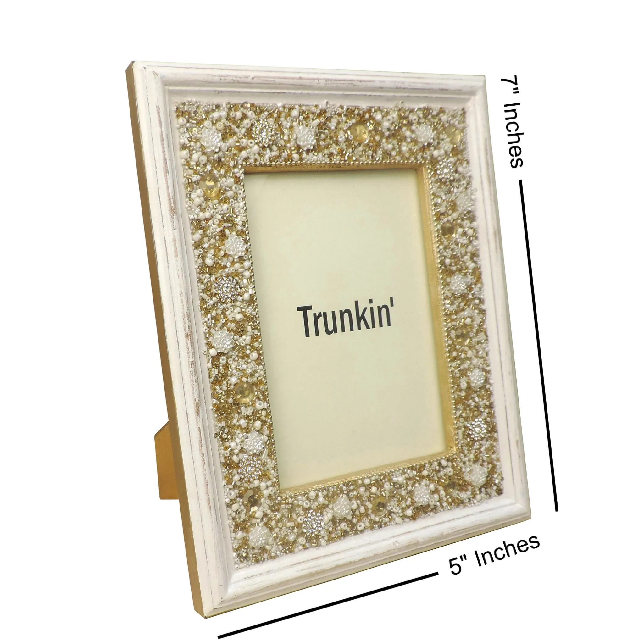 Just Bling It Beaded Photo Frame in White & Gold, 5" x 7" In