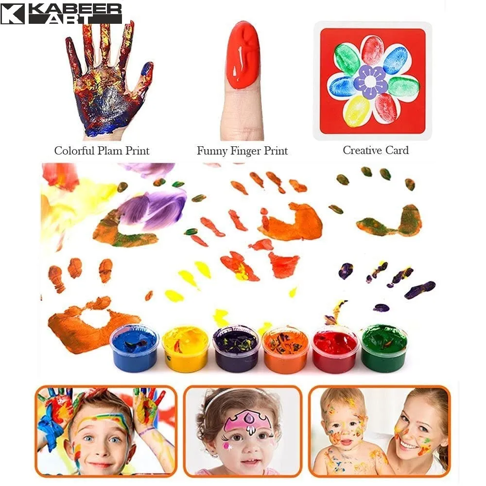 KABEER ART Set of 6 Non Toxic Finger Paint Bottles 30ml with Smooth, Mixable, Easy to Wash And Dry Paints, multicolor