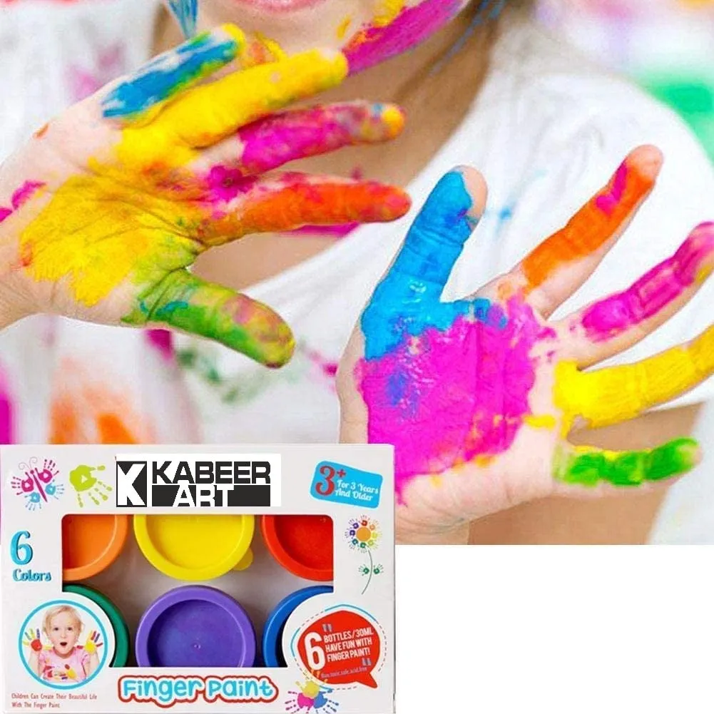 KABEER ART Set of 6 Non Toxic Finger Paint Bottles 30ml with Smooth, Mixable, Easy to Wash And Dry Paints, multicolor