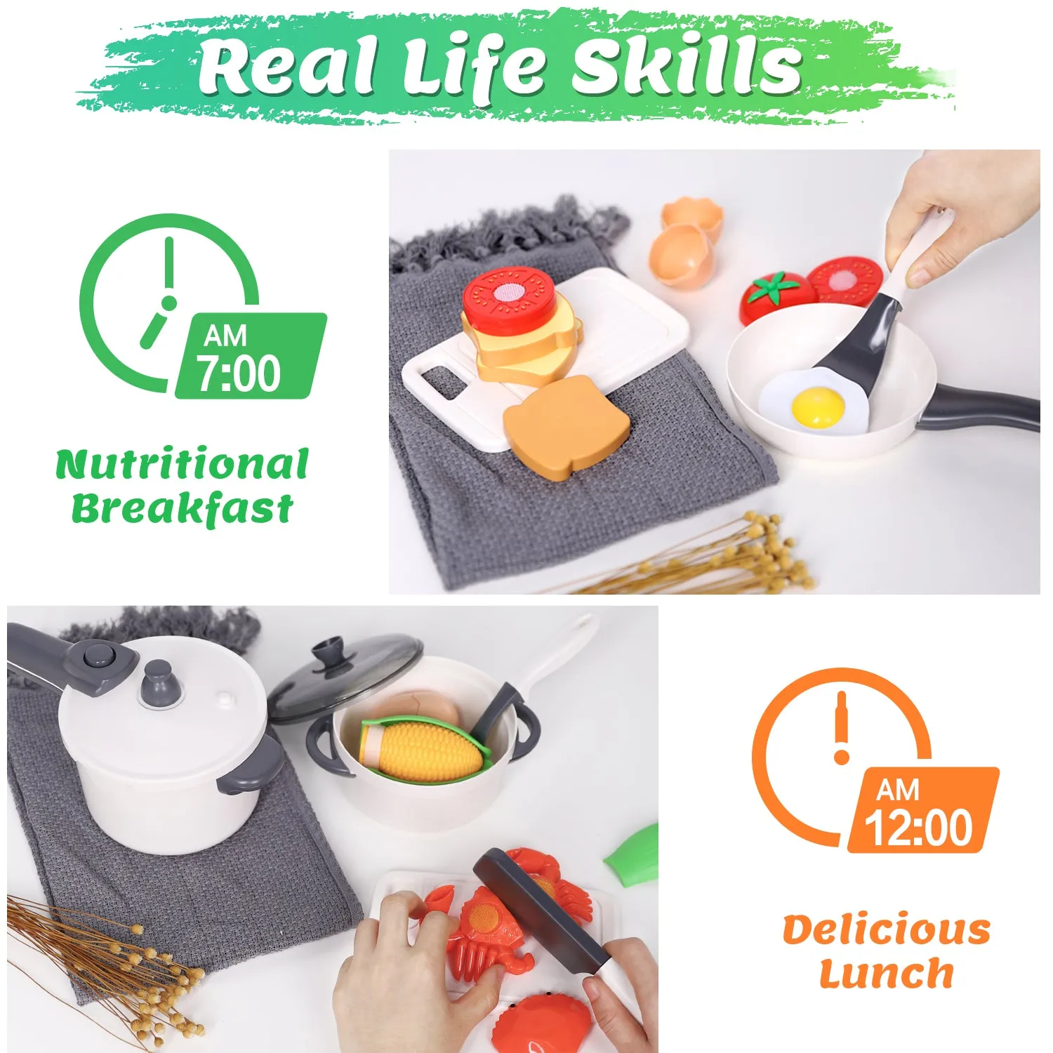 Kids Play Kitchen Pretend Play Cooking Toys Accessories Set