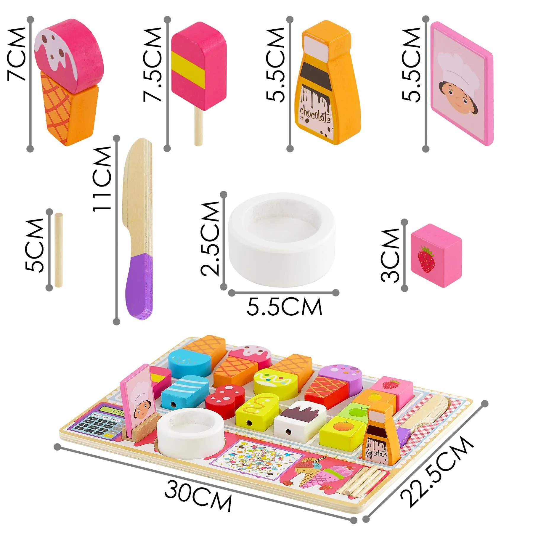 Kids Wooden Ice Cream Shop Set Role Play Toys