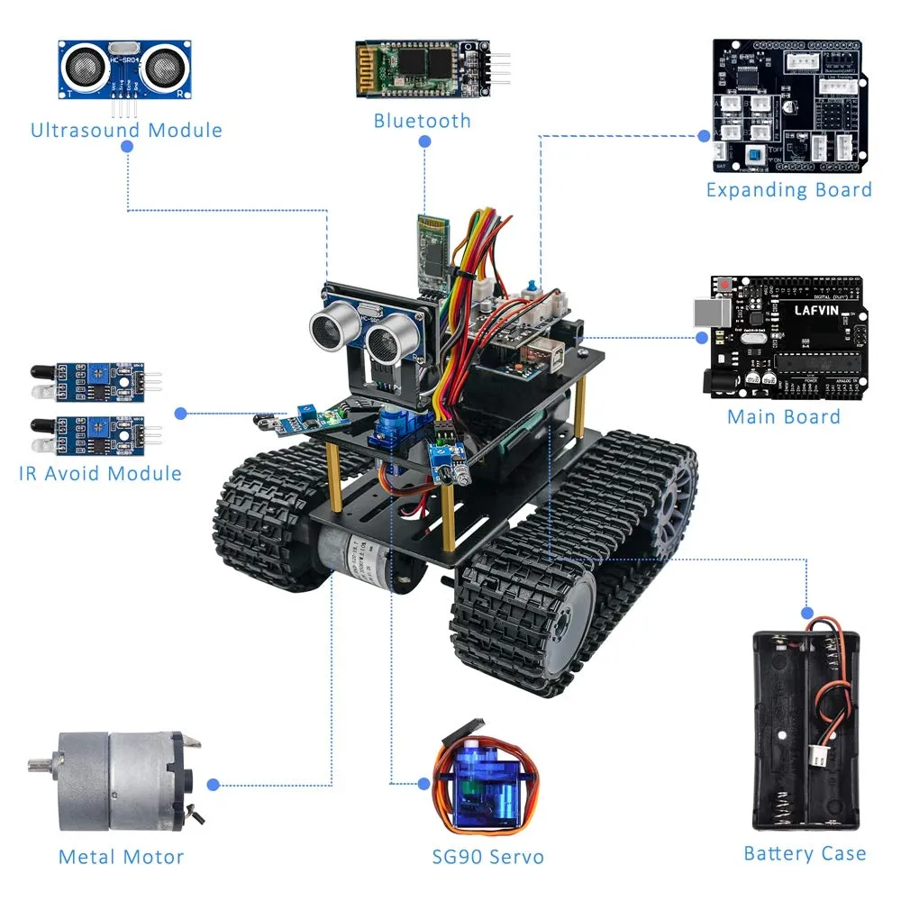 LAFVIN Programming Tank Smart Robot Car kit Support Mixly Blocks Coding/App Control Compatible with Arduino IDE