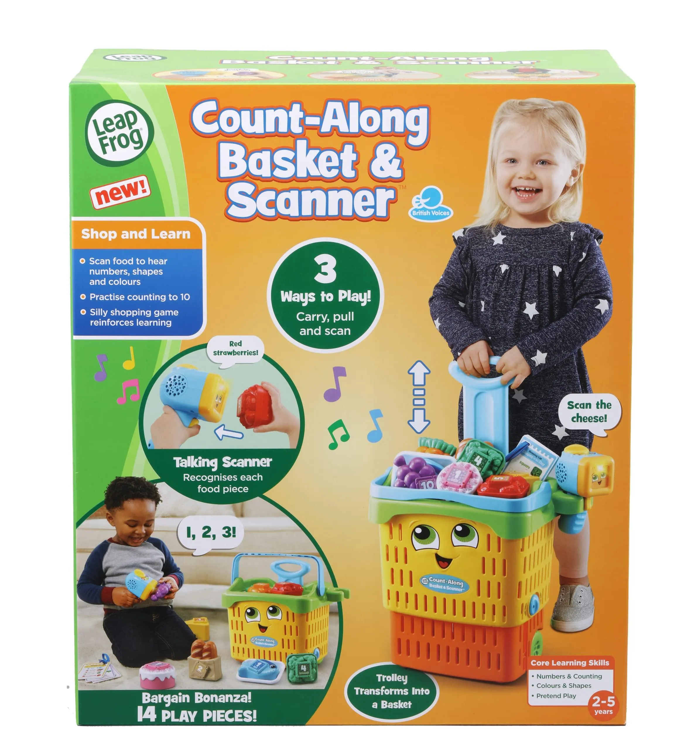 LeapFrog Count-Along Basket & Scanner, Roleplay Toy for Children, Interactive Learning Toy for Pretend Play, Play Set with Food, Shapes and Colours, Imaginative Play for Kids Aged 2 Years  