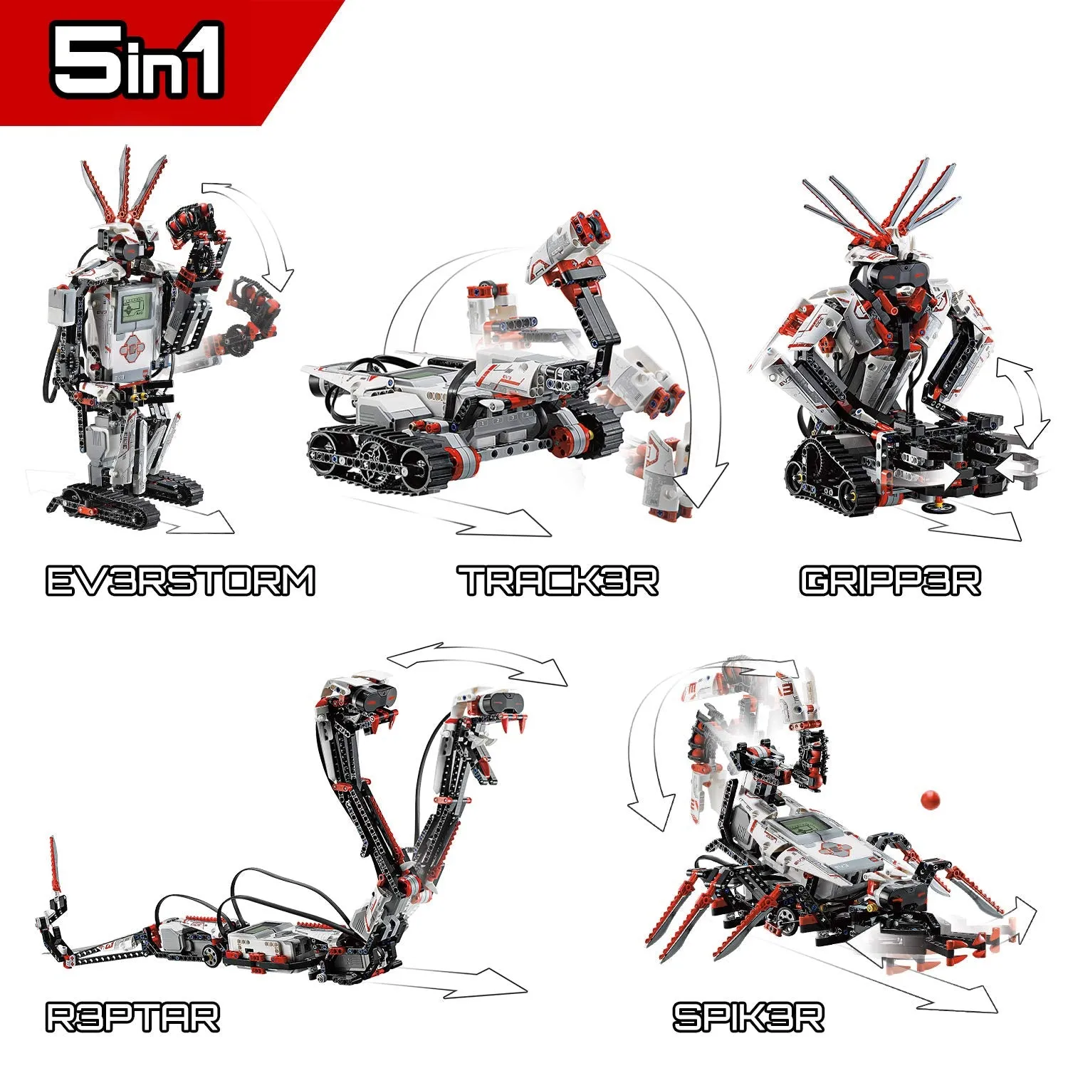 LEGO 31313 Mindstorms EV3 Robotics Kit, 5 in 1 App Controlled Model with Programmable Interactive Toy Robot, RC, Servo Motor and Bluetooth Hub, Coding Skills Boost Set for Kids