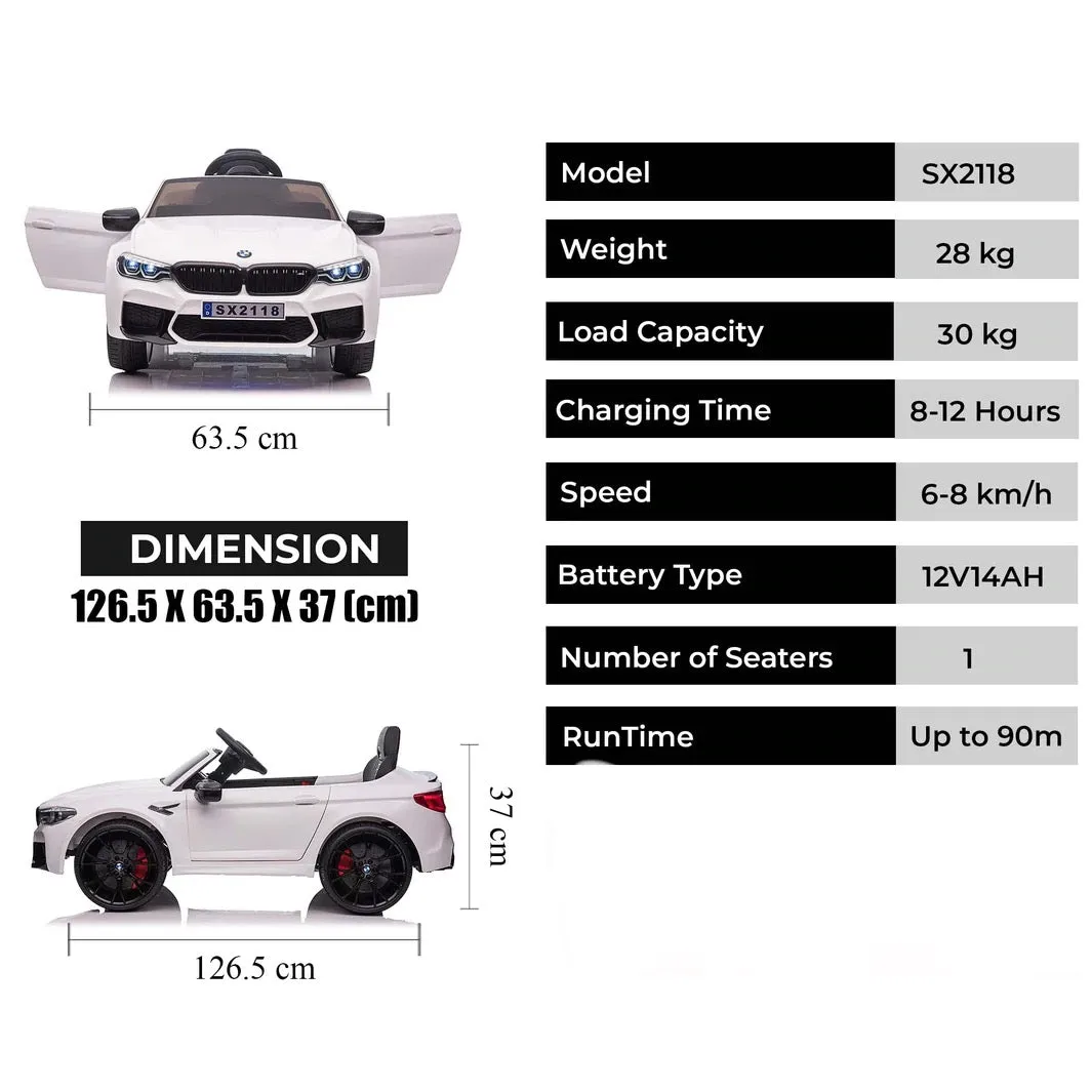 Licensed 2025 BMW M5 Ride-On | 12V 14AH | Leather Seat | Rubber Tires | Upgraded | 1 Seater | 4 Colours | Remote