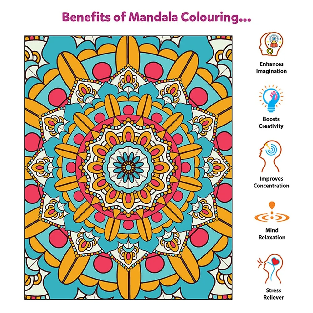 Mandala Art Colouring Kit With 24 Big Sheets and 12 Sketch Pens - Multicolour