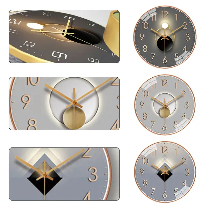 Minimalist Wall Clock Of 12 Inch With Gold Frame Wall Mounted