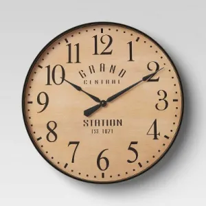 New - 26" Grand Central Station Wall Clock Tan/Black - Threshold