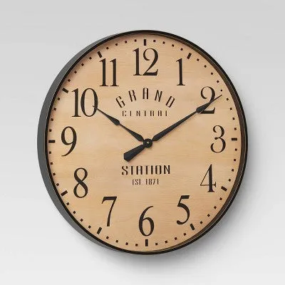 New - 26" Grand Central Station Wall Clock Tan/Black - Threshold