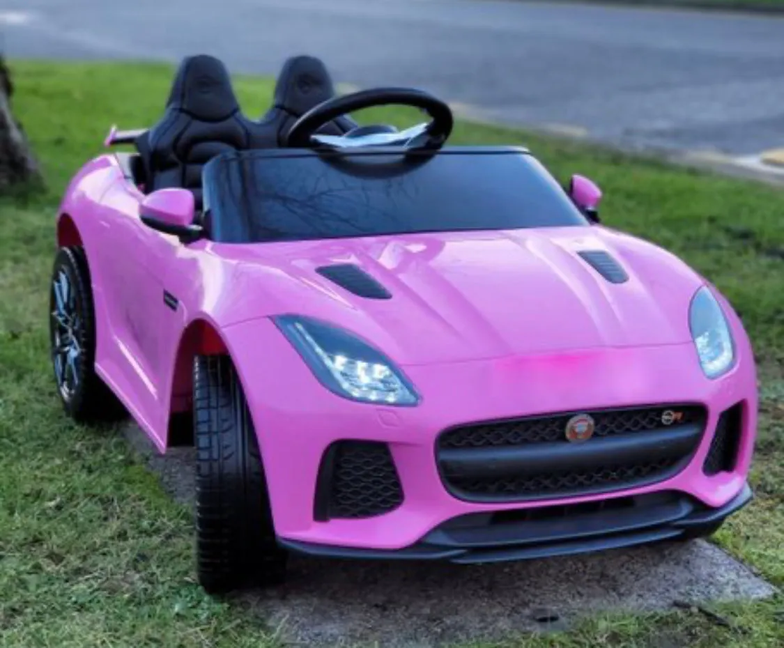 New Item Upgraded 2025 Licensed 12V Jaguar F Type Ride On for Kids | Rubber Tires | Leather Seat | Remote | Ages 1-5 - Pink