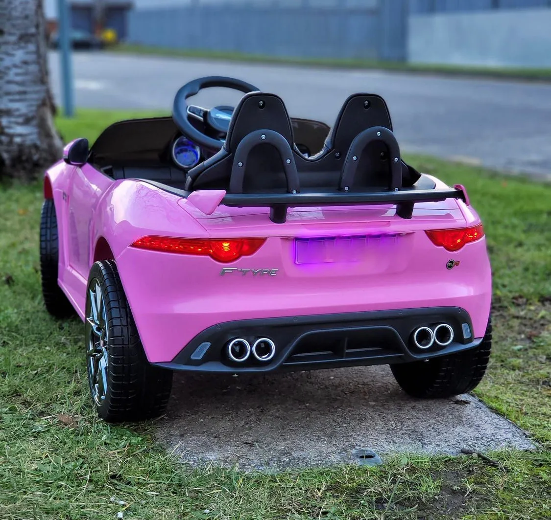 New Item Upgraded 2025 Licensed 12V Jaguar F Type Ride On for Kids | Rubber Tires | Leather Seat | Remote | Ages 1-5 - Pink