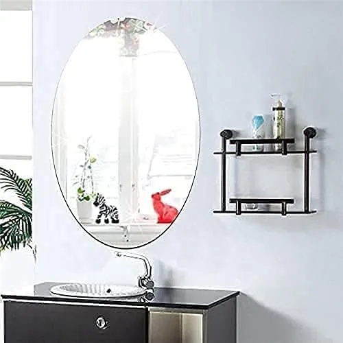 Oval Shape Adhesive Mirror Sticker for Wall on Tiles Bathroom Bedroom Living Room Basin Mirror Bathroom Wall Mirror Stickers Unbreakable Plastic Wall Mirror (Mirror (30 cm x 20 cm) Sticker)