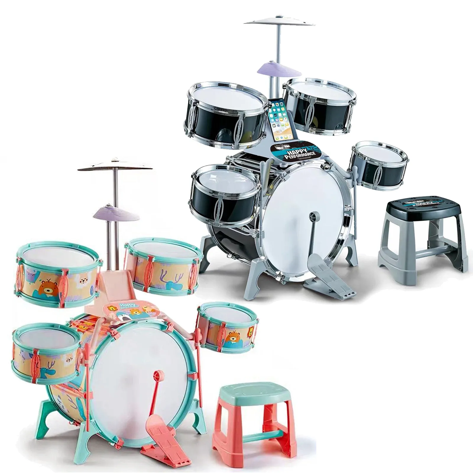 Pink and Green Multi functional Kids Jazz Drum Set