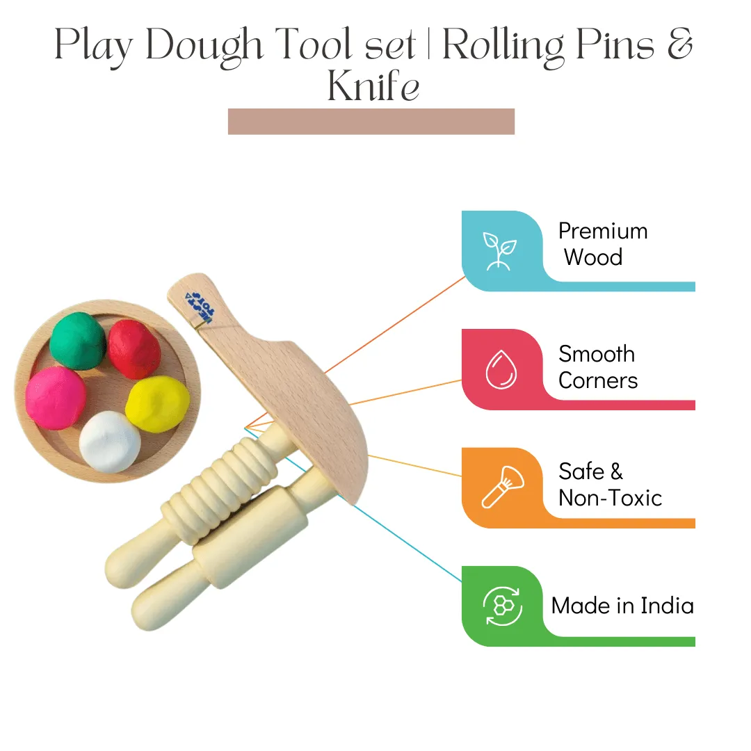 Play Dough Kit | Rolling Pins & Knife | Pretend Play Kitchen Toys