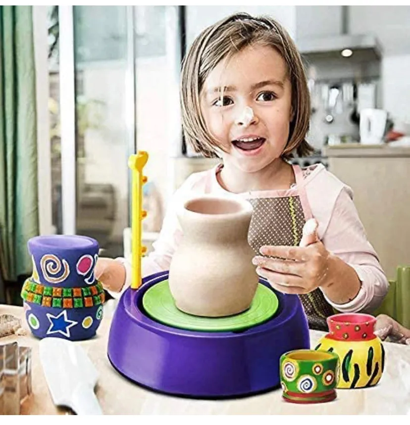 Pottery Wheel Kit for Kids With Clay Pot Making Machine, Colors and Stencils