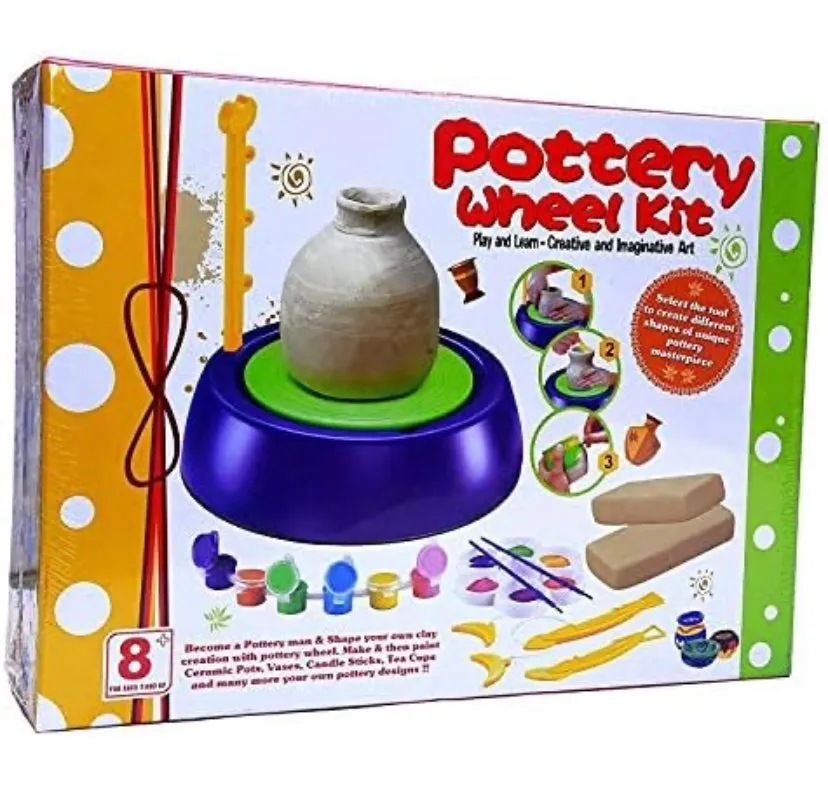 Pottery Wheel Kit for Kids With Clay Pot Making Machine, Colors and Stencils