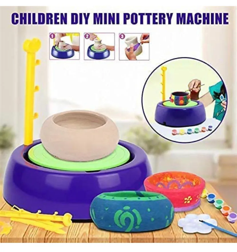 Pottery Wheel Kit for Kids With Clay Pot Making Machine, Colors and Stencils