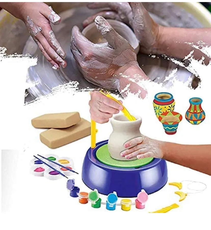 Pottery Wheel Kit for Kids With Clay Pot Making Machine, Colors and Stencils