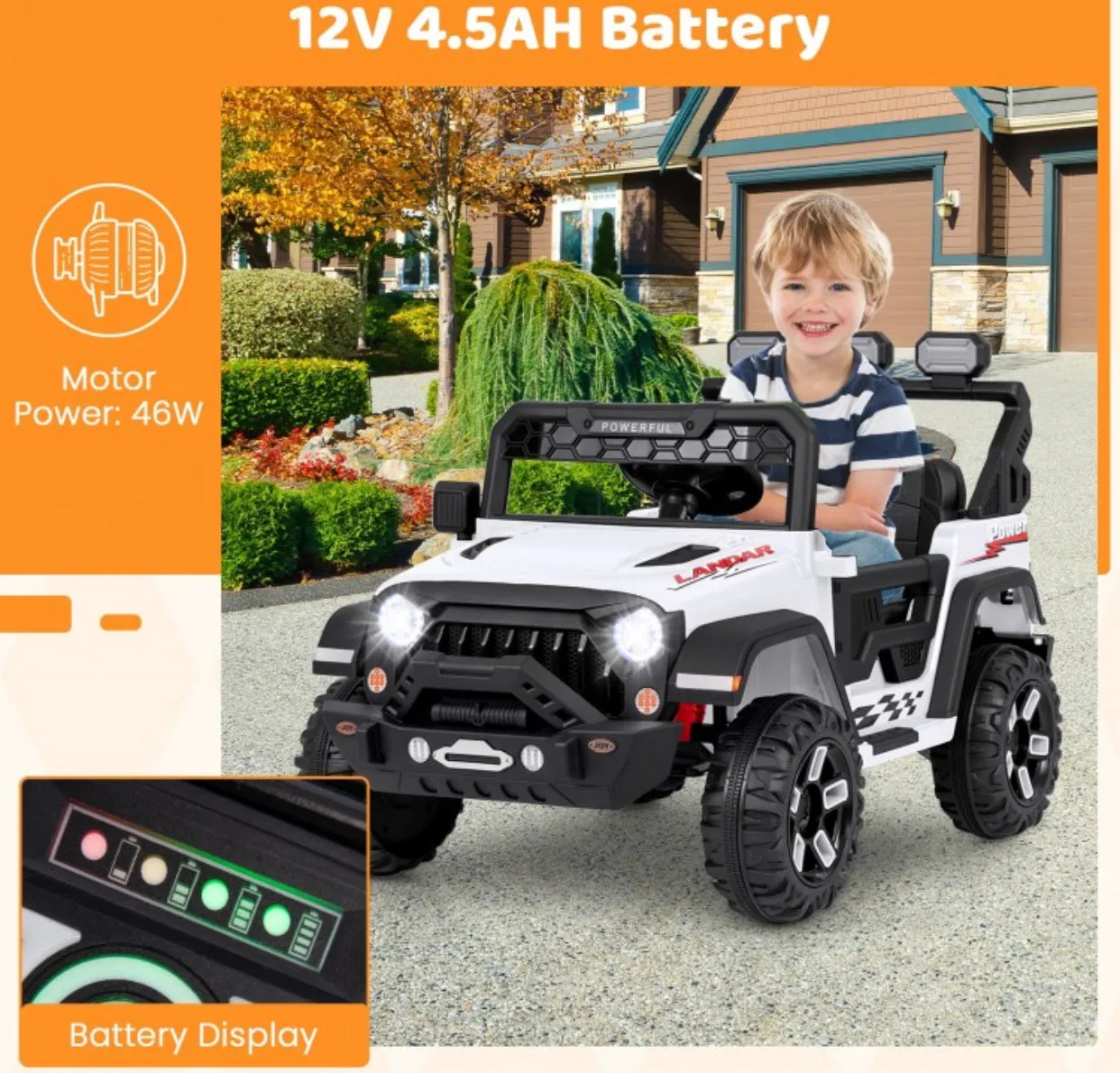 Super Cool 2025 Landar Power Jeep Style 12V | 1 Seater Kids Ride On Car | LED Lights | Music | Remote