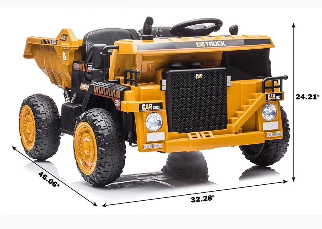 Super Cool 2025 Upgraded 12V Construction Dump Truck Ride-On Car | Rubber Tires | Leather Seat | Remote | Ages 1-6