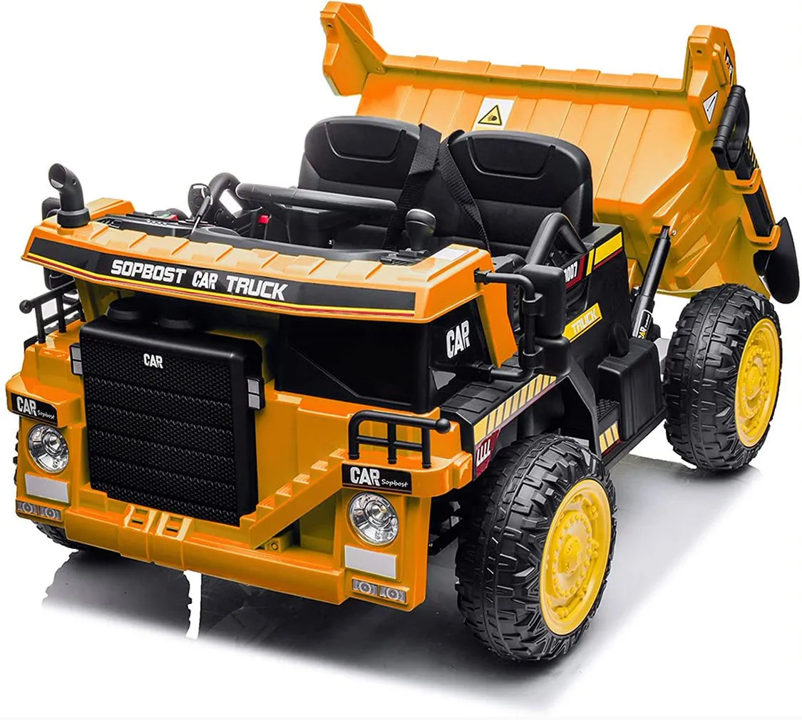 Super Cool 2025 Upgraded 12V Construction Dump Truck Ride-On Car | Rubber Tires | Leather Seat | Remote | Ages 1-6