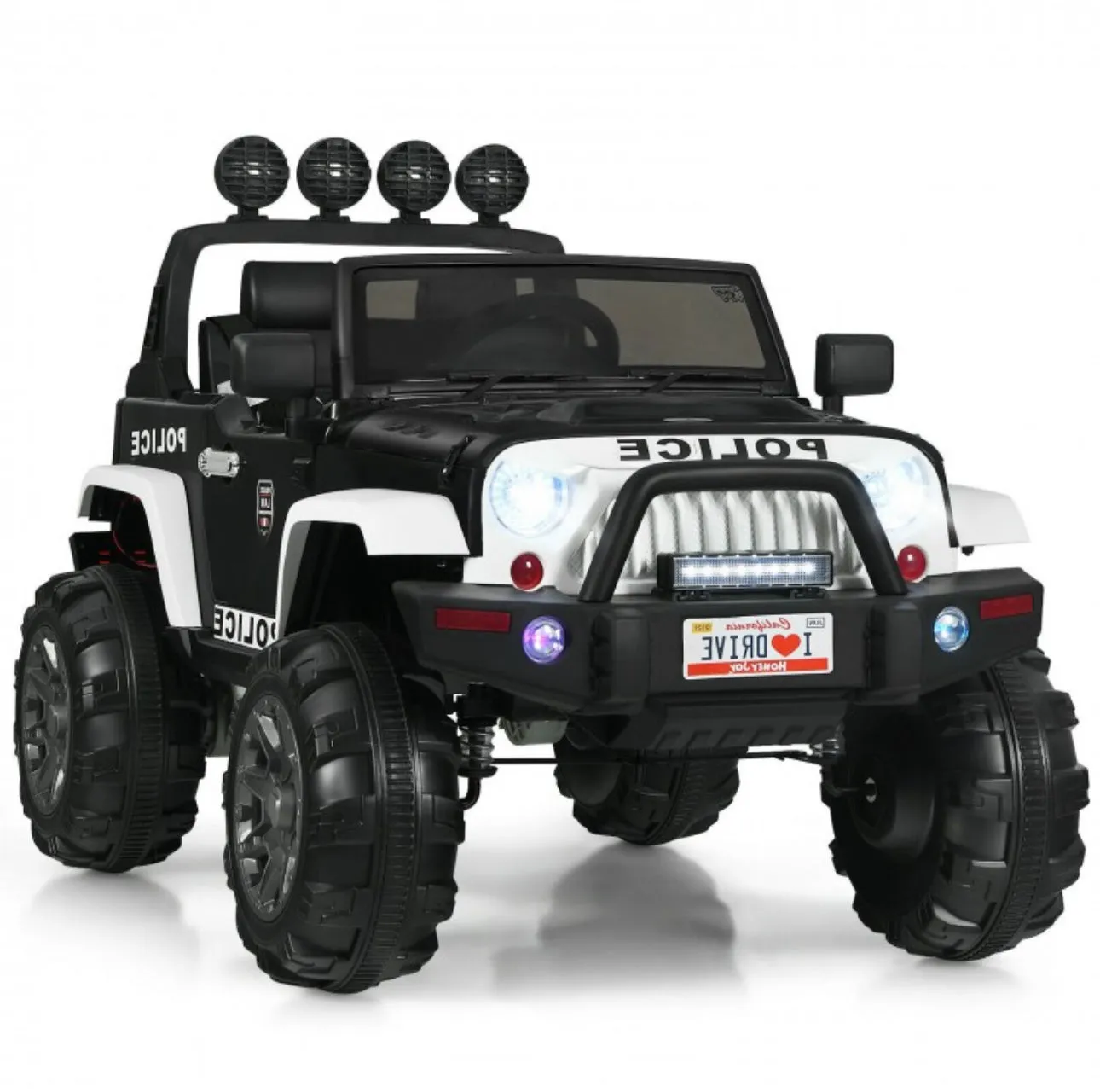 Super Cool Jeep Style 12V Electric Kids Ride On Car 1 Seater | LED Lights | Horn | Open Doors | Transport Handle | Slow Safety Start | Suspension | Remote