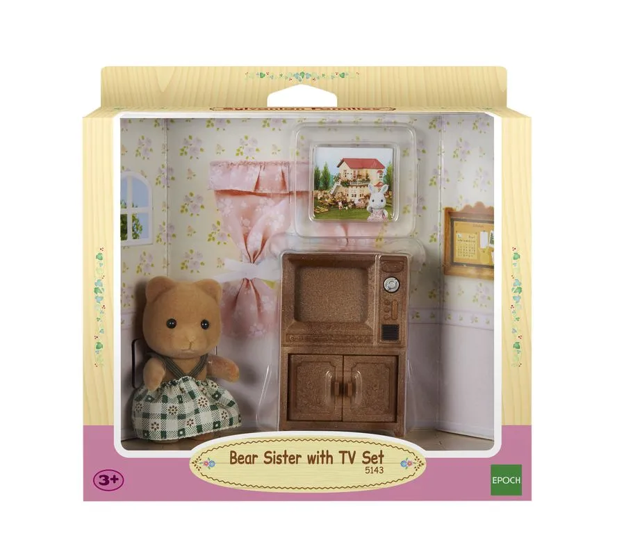 Sylvanian Families Bear Sister With Tv Set