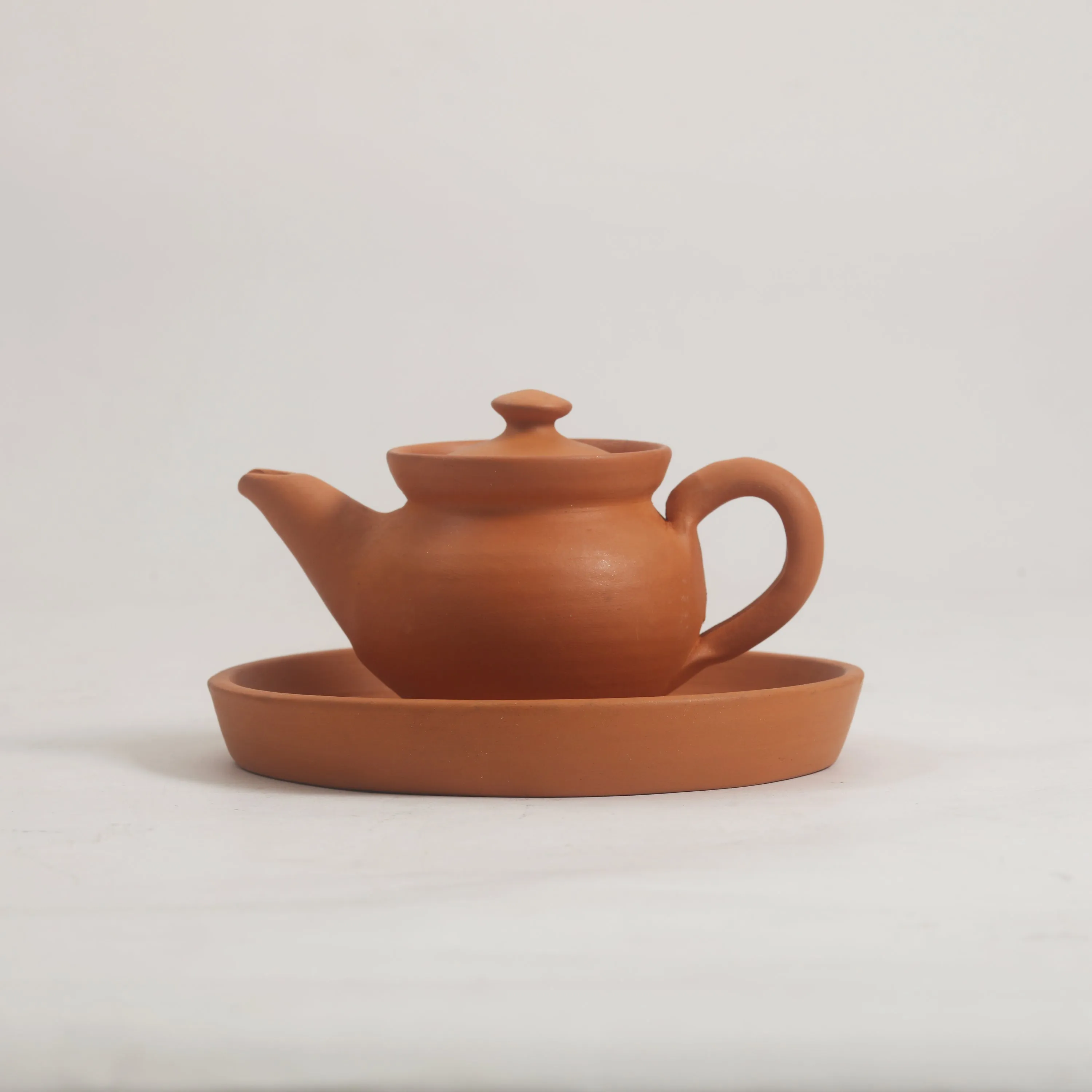 Terracotta Miniature Tea Pot Cup Plate Set - 6 Items Kid's Play