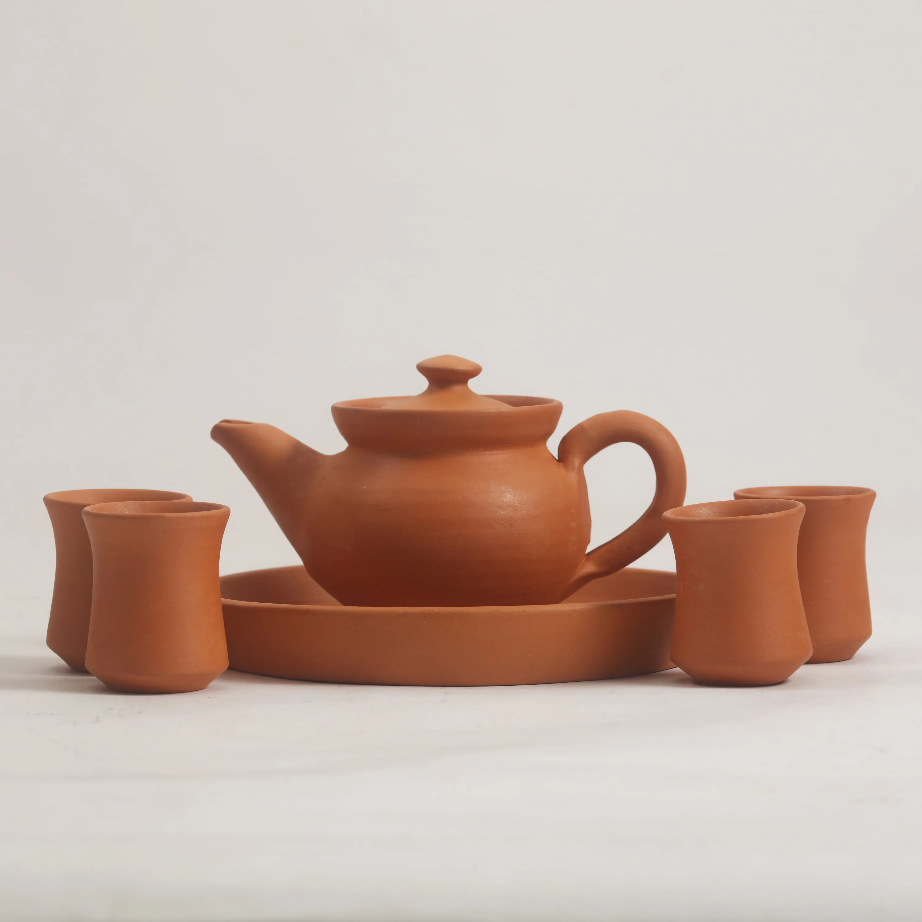 Terracotta Miniature Tea Pot Cup Plate Set - 6 Items Kid's Play