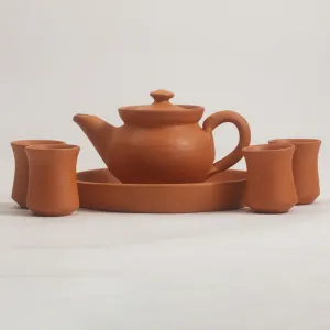 Terracotta Miniature Tea Pot Cup Plate Set | Set of 6