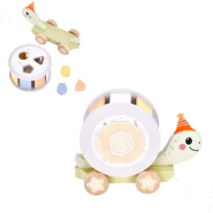 Toddlers Push And Walk-Along Toy - Wood Tortoise And Rainbow Snail, Set